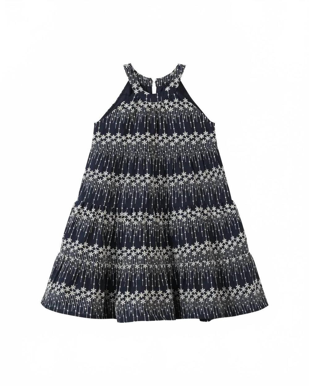 NEW VIGNETTE kids' malera embroidered dress in navy